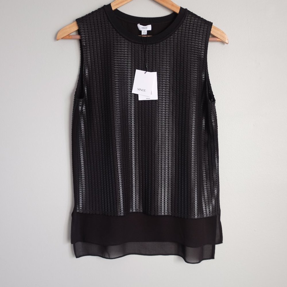 Vince Sleeveless Mesh Overlay Blouse